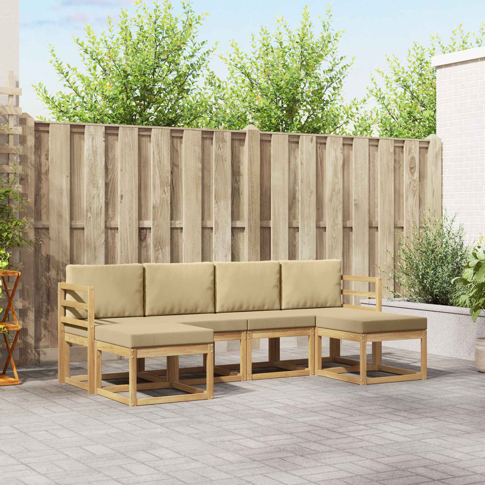 Set vanjskih sofa s jastukom 6 pcs Bijela i bež Poliester