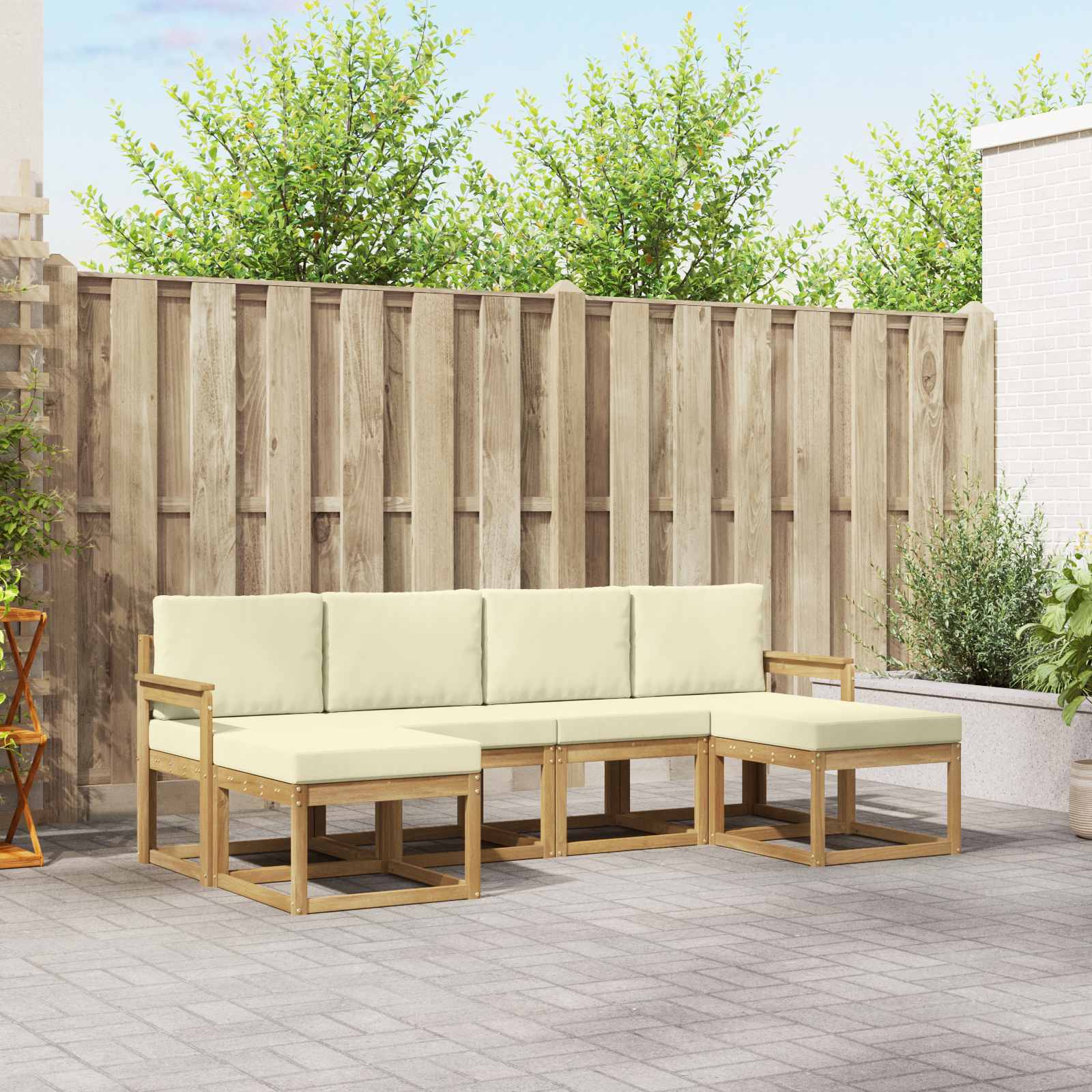 Set vanjskih sofa s jastukom 6 pcs Bijela i krem Poliester