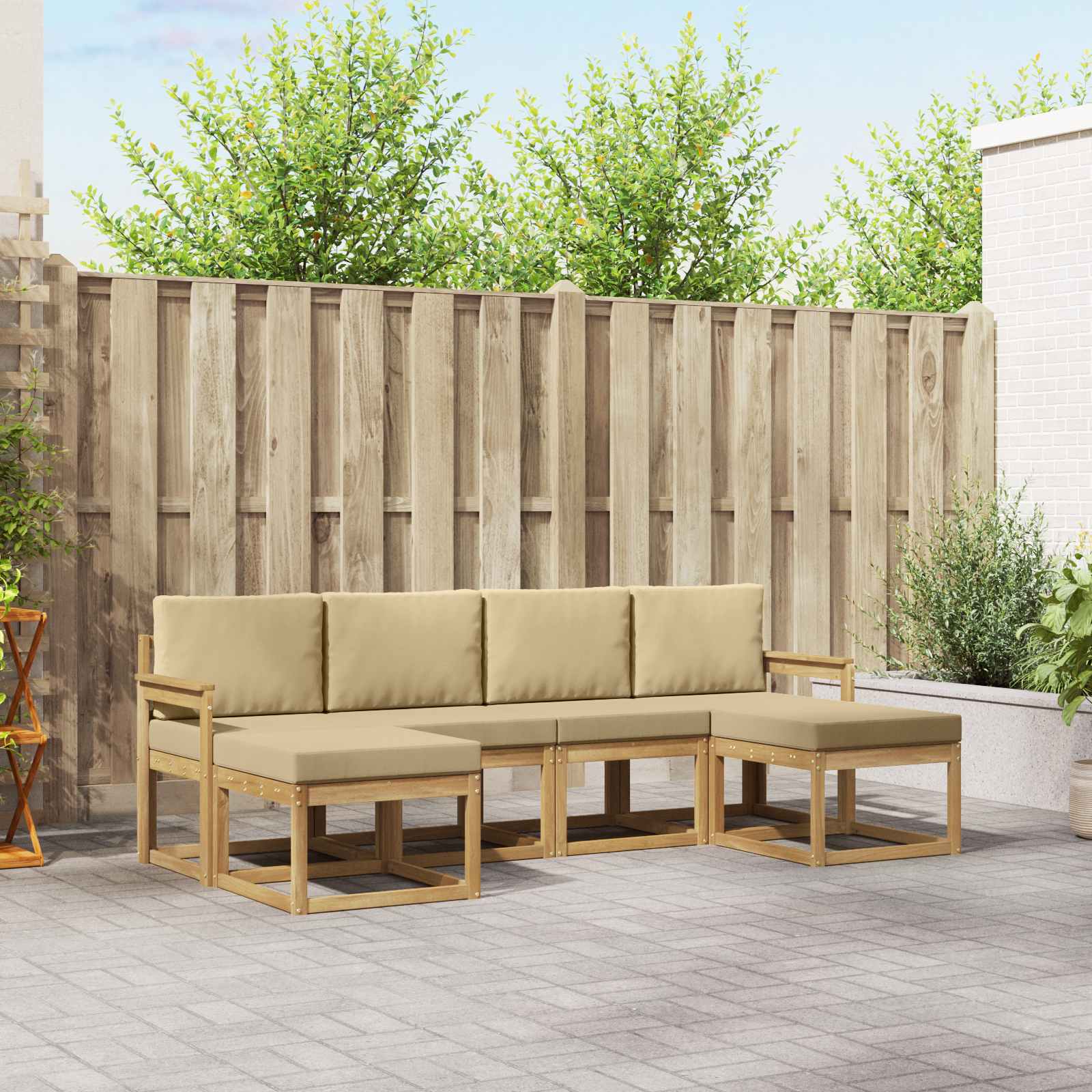 Set vanjskih sofa s jastukom 6 pcs Bijela i bež Poliester