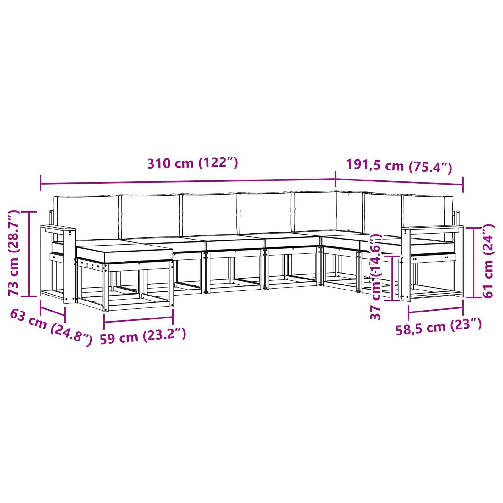 Set vanjskih sofa s jastukom 8 pcs Bijela i krem