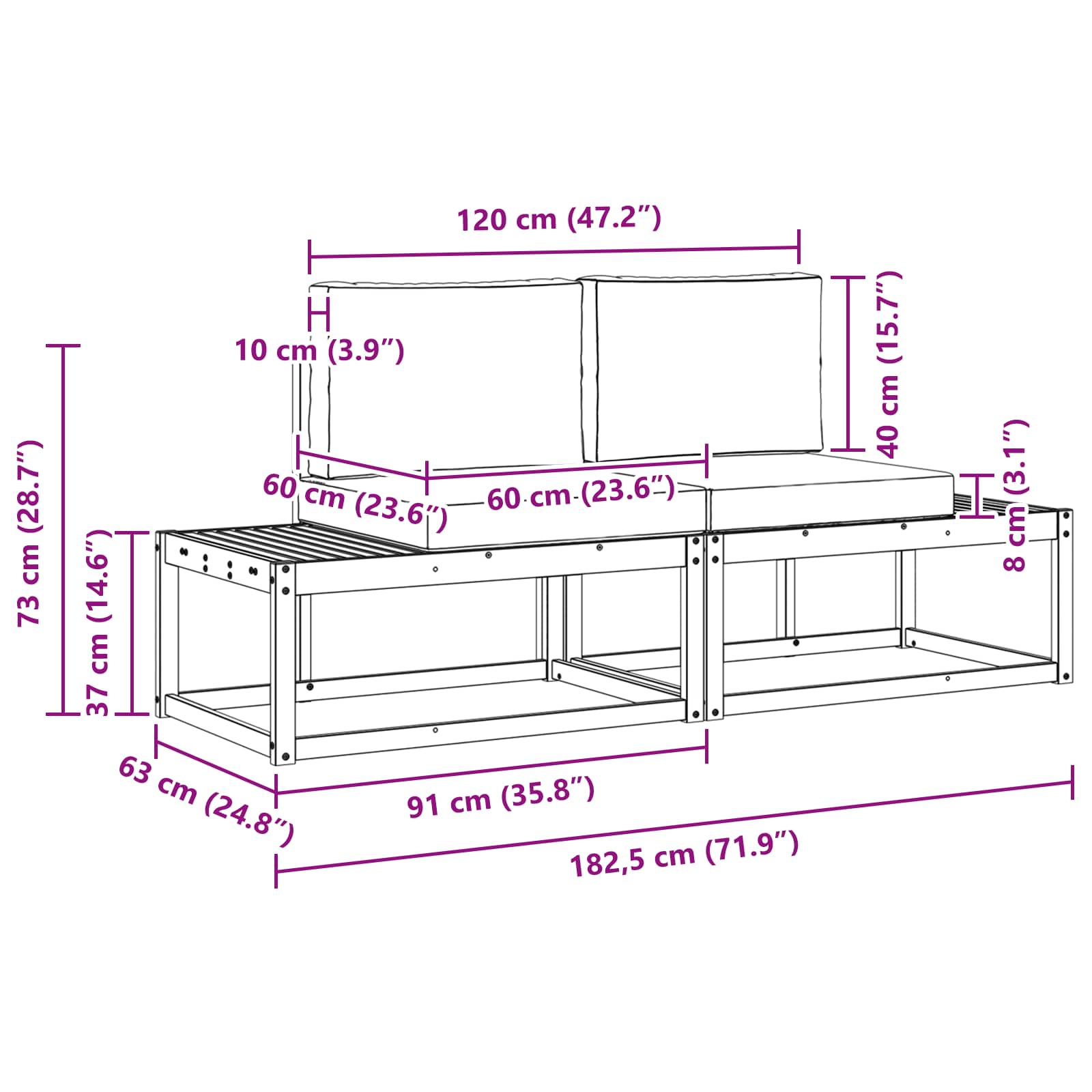 Set vanjskih sofa 2 pcs Bijela i svjetlosiva Poliester
