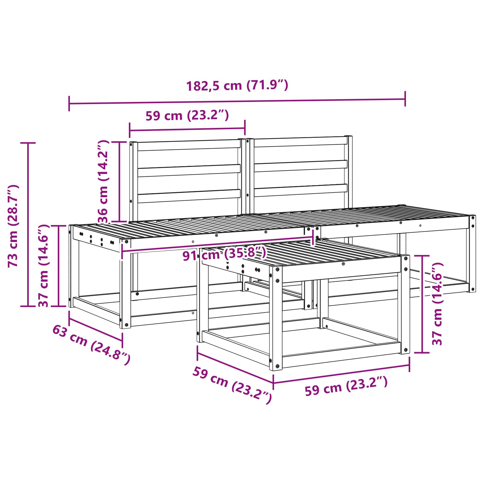 Set vanjskih sofa 3 pcs Bijela Čvrsto drvo akacije