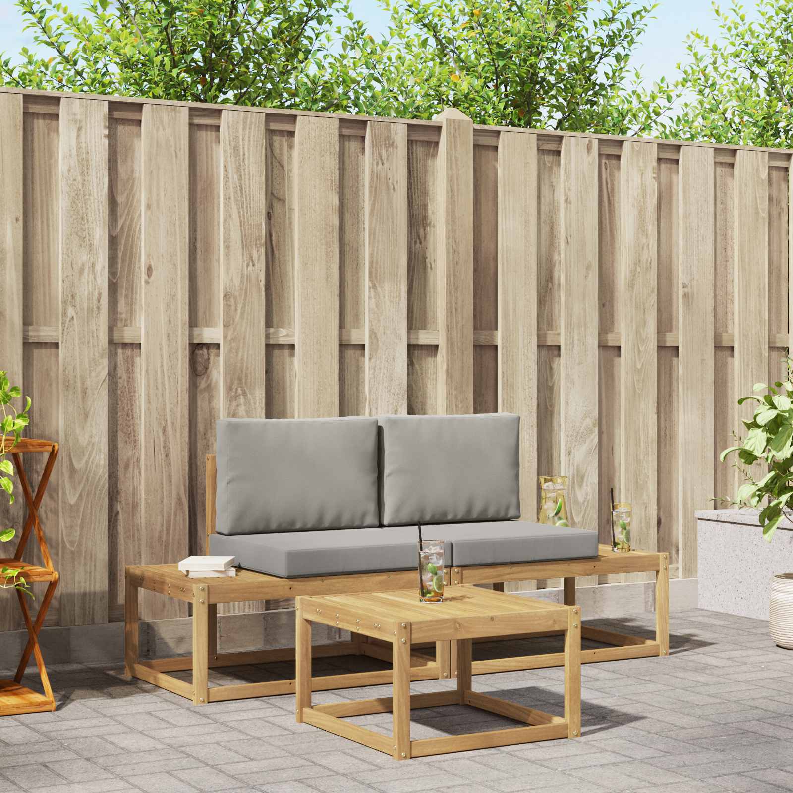 Set vanjskih sofa 3 pcs Bijela i svjetlosiva Poliester
