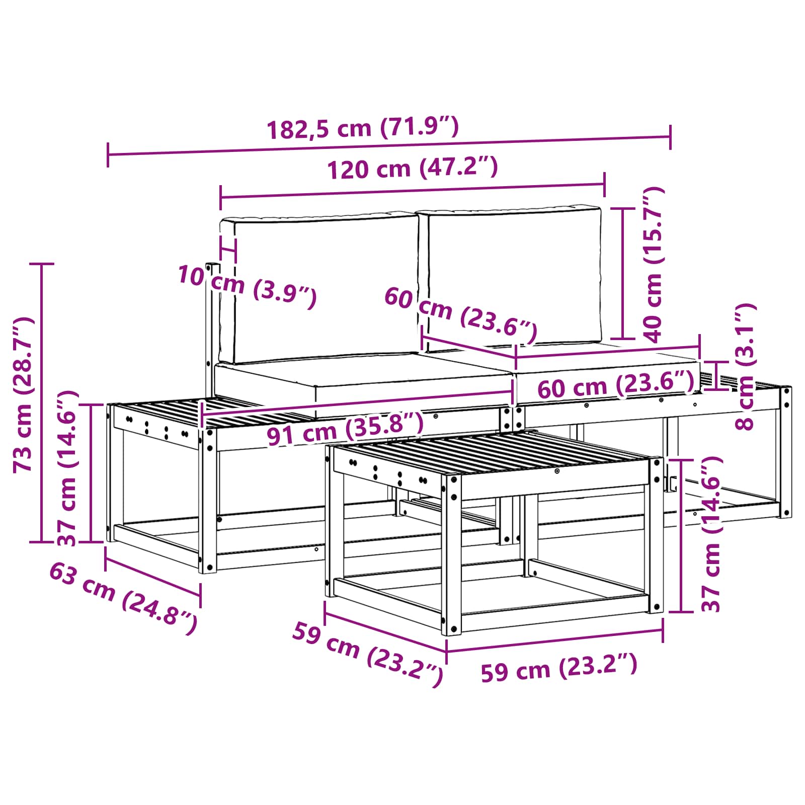 Set vanjskih sofa s jastukom 3 pcs Bijela i antracit Poliester