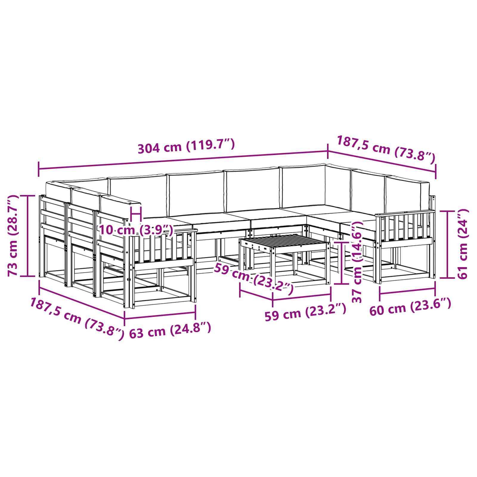 Set vanjskih sofa 10 pcs Bijela i krem 59 x 59 x 37 cm