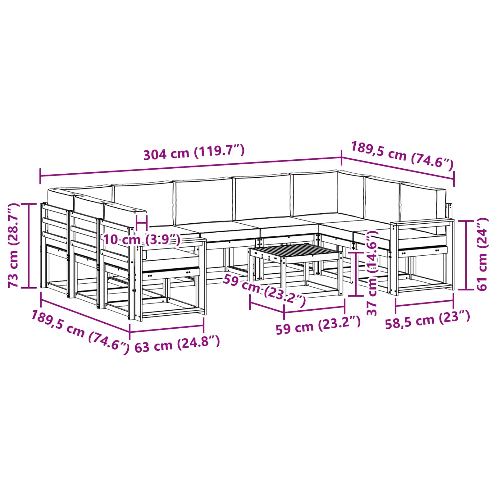 Set vanjskih sofa 10 pcs Bijela i antracit 59 x 59 x 37 cm