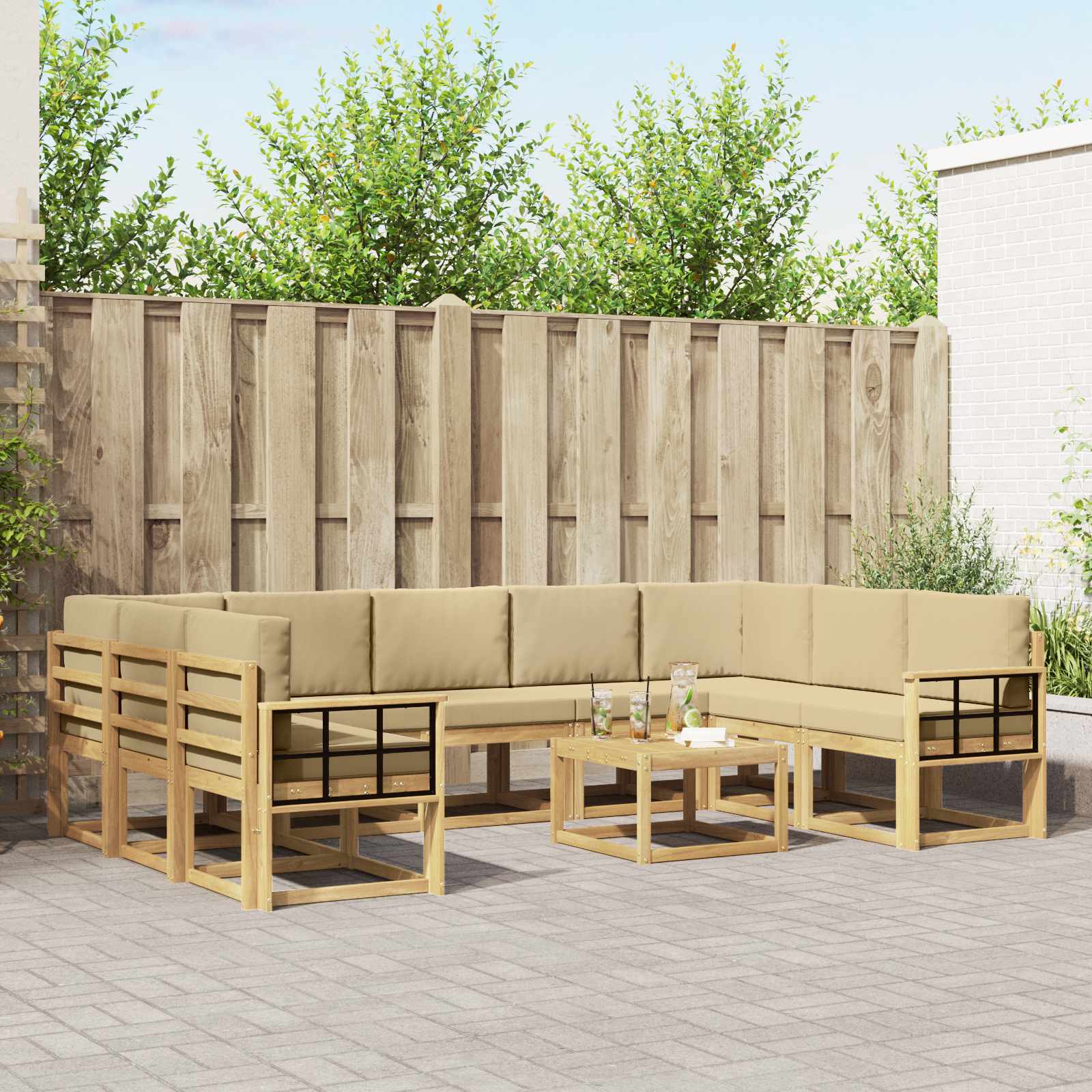 Set vanjskih sofa 10 pcs Bijela i bež 59 x 59 x 37 cm Poliester