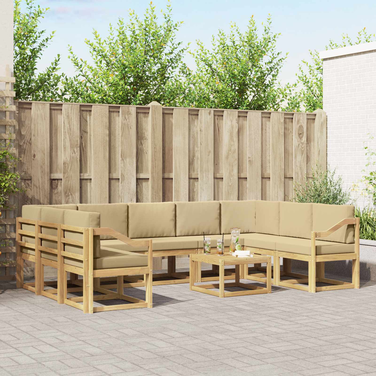 Set vanjskih sofa 10 pcs Bijela i bež 59 x 59 x 37 cm Poliester