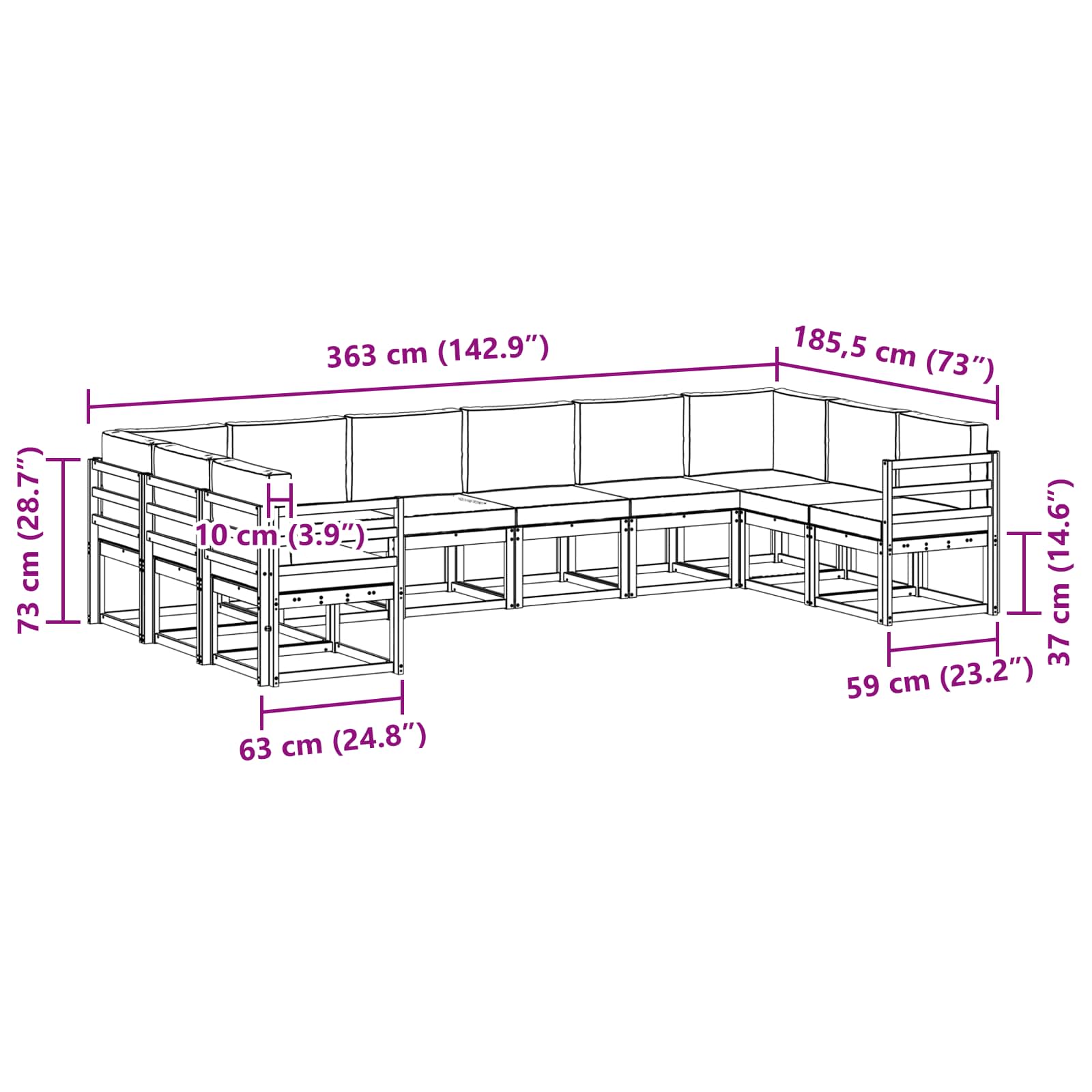 Set vanjskih sofa s jastukom 10 pcs Bijela i krem