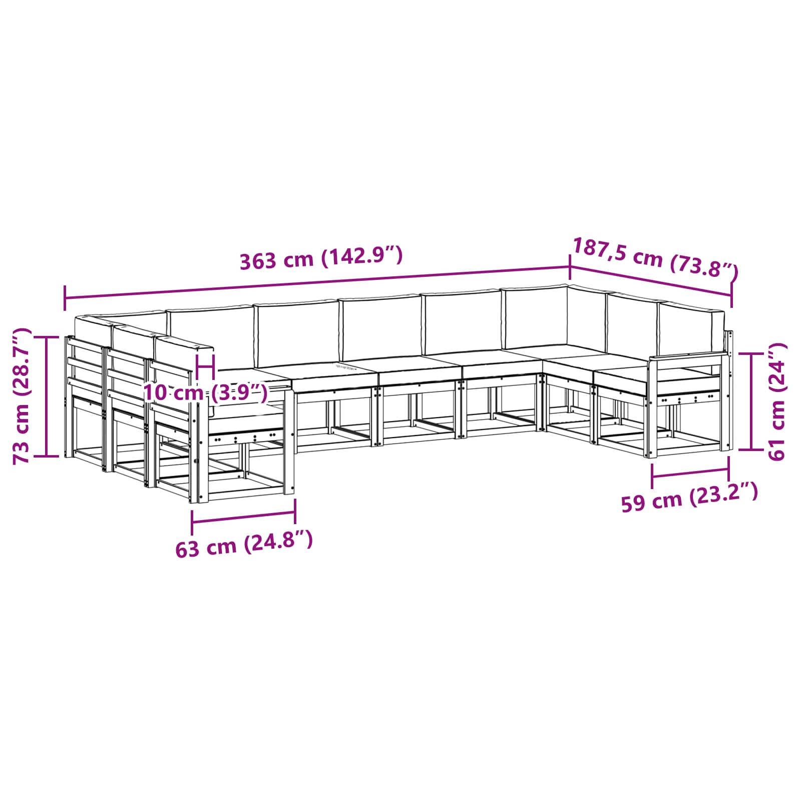Set vanjskih sofa s jastukom 10 pcs Bijela i antracit