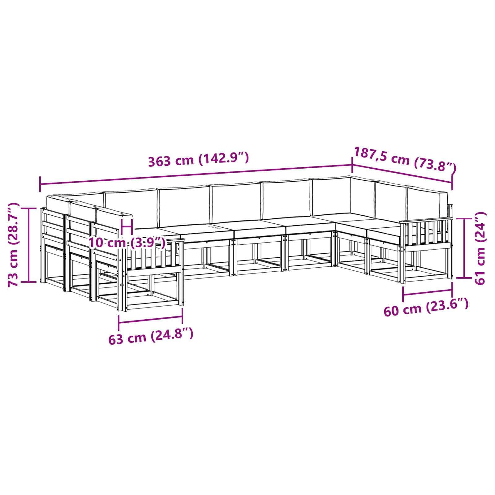 Set vanjskih sofa s jastukom 10 pcs Bijela i antracit