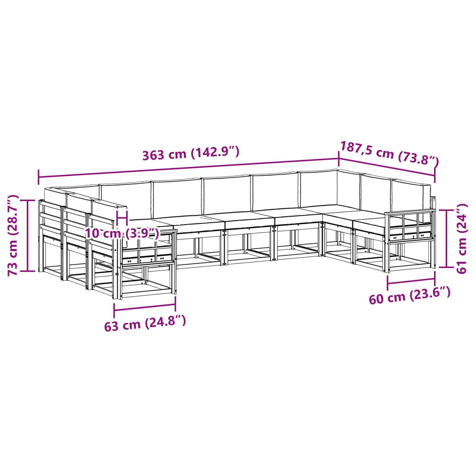 Set vanjskih sofa s jastukom 10 pcs Bijela i antracit