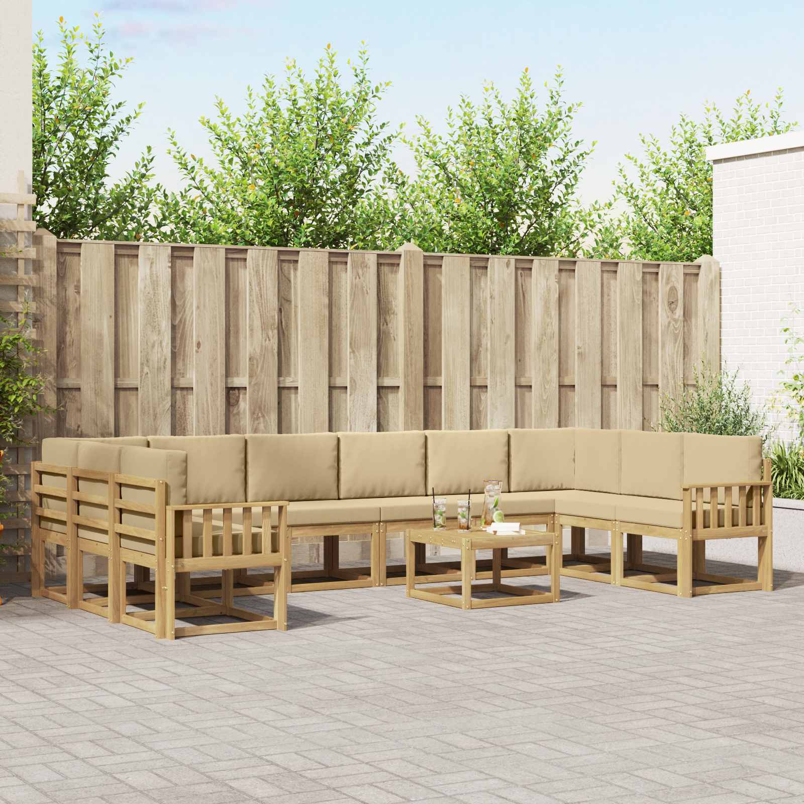 Set vanjskih sofa s jastukom 11 pcs Bijela i bež