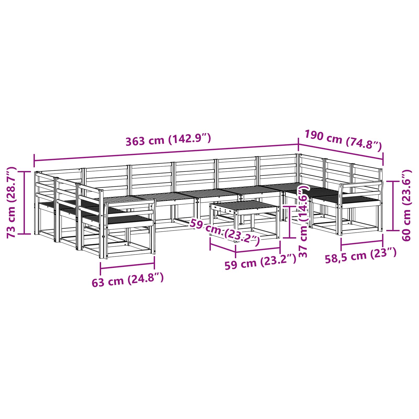 Set vanjskih sofa 11 pcs Bijela Čvrsto drvo akacije