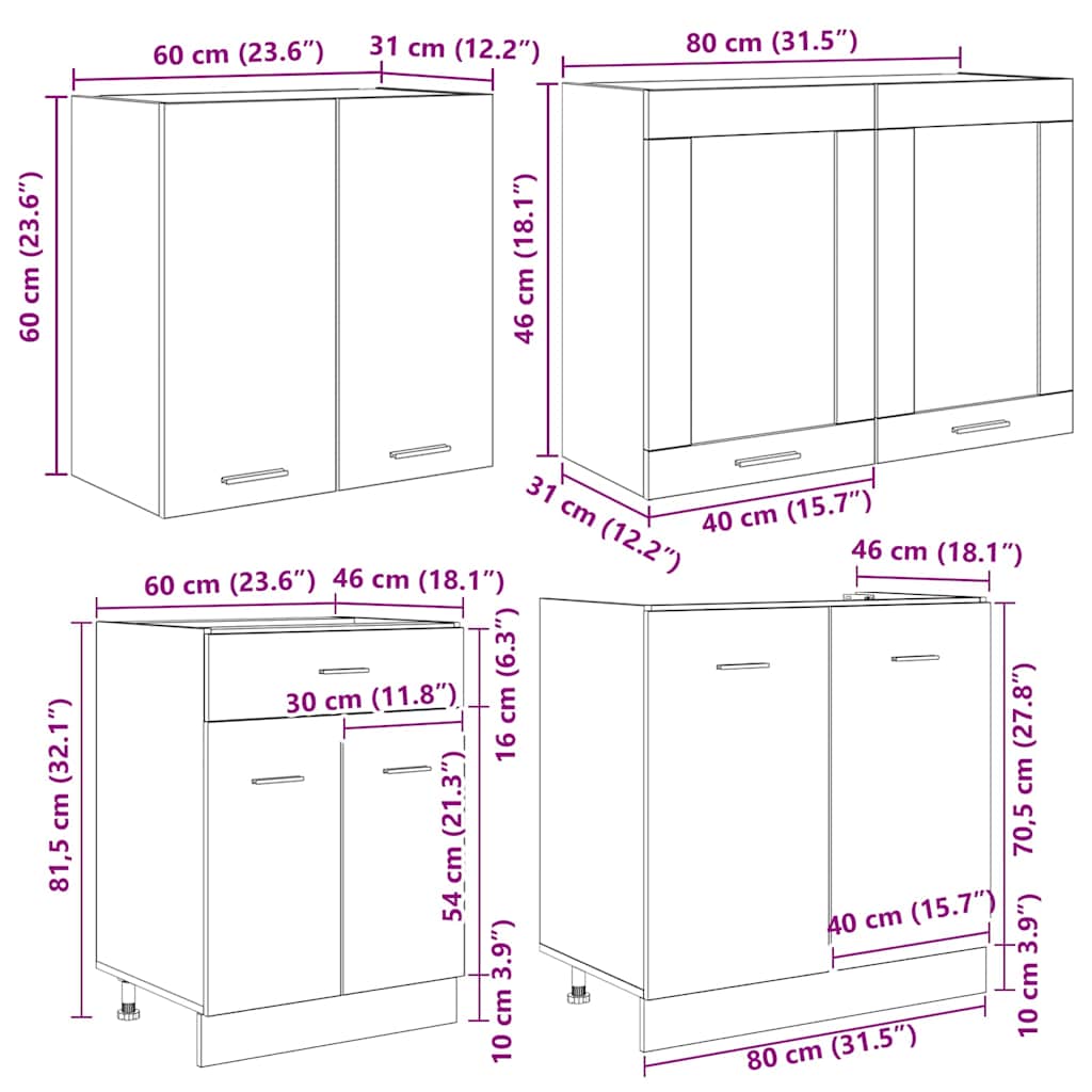 Set kuhinjskih ormarića s ladicama Lyon 4 pcs Dimljeni hrast