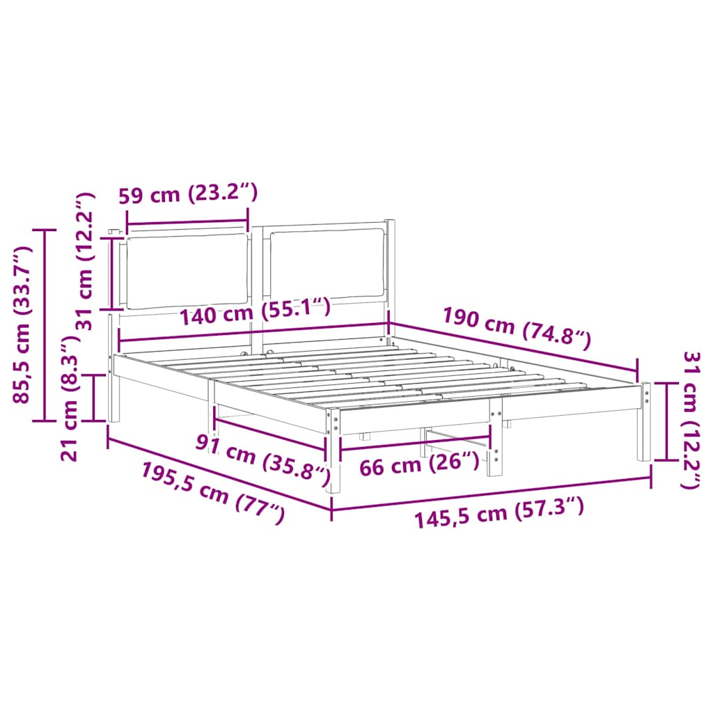 Krevetna konstrukcija s uzglavljem Tamno siva 140 x 190 cm