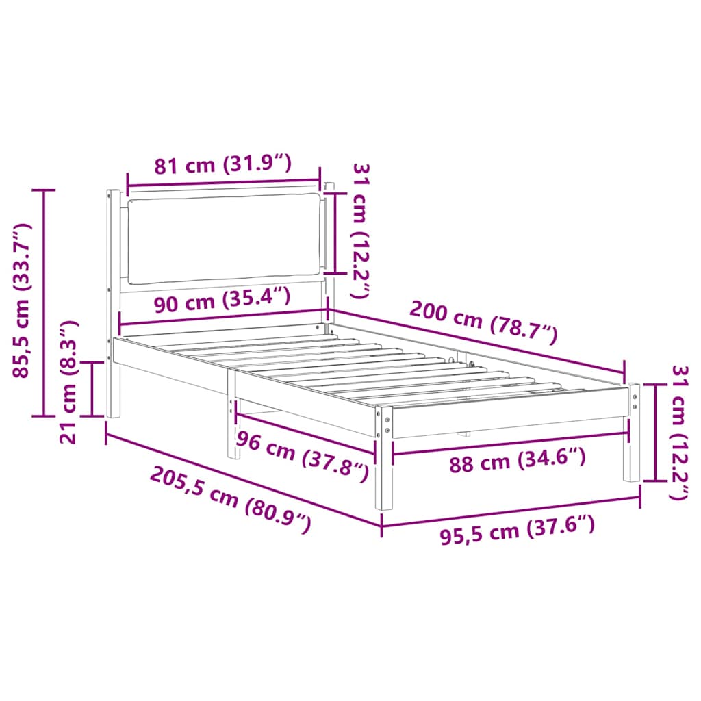 Krevetna konstrukcija s uzglavljem Svijetlo siva 90 x 200 cm