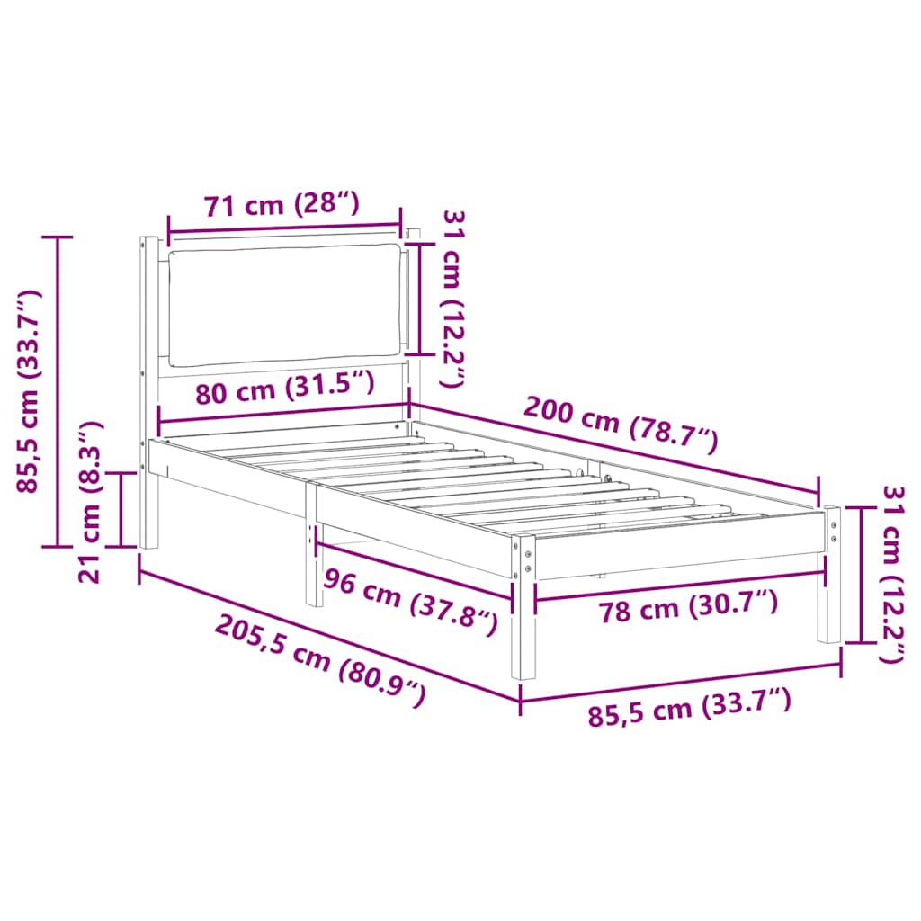 Krevetna konstrukcija s uzglavljem Svijetlo siva 80 x 200 cm