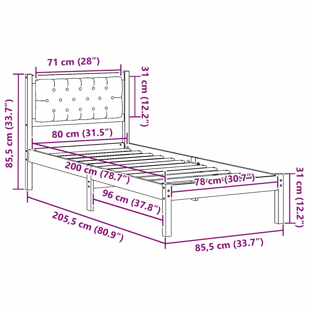 Krevetna konstrukcija Tamno siva 80 x 200 cm Čvrsto borovo drvo