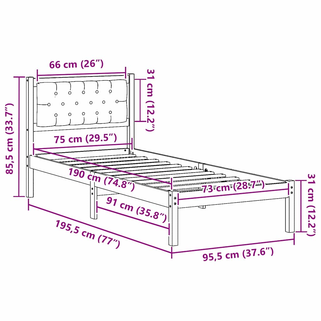Krevetna konstrukcija Sivo-smeđa 75 x 190 cm Čvrsto borovo drvo