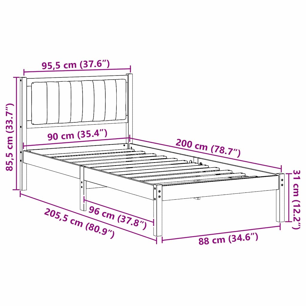 Krevetni okvir s tapiciranim uzglavljem Tamno siva 90 x 200 cm