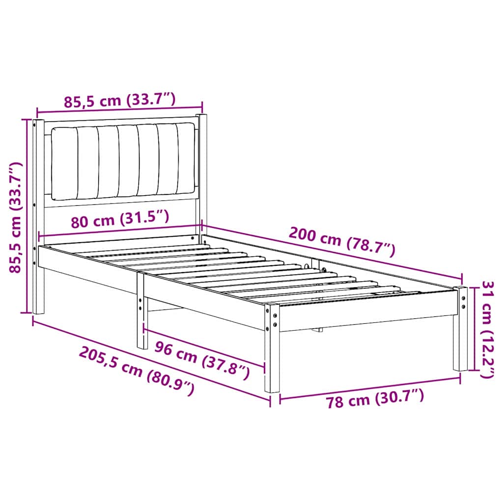 Krevetni okvir s tapiciranim uzglavljem Crna 80 x 200 cm