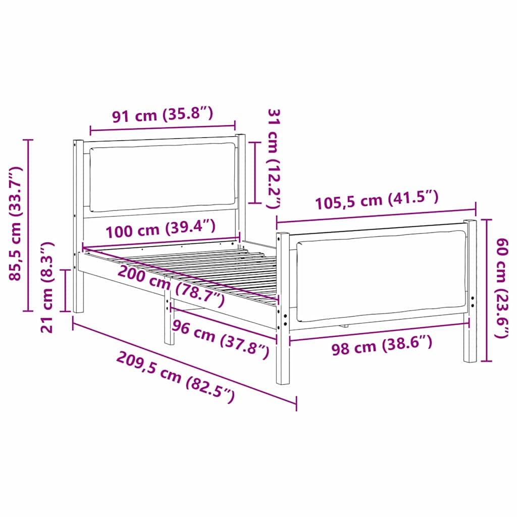 Krevetna konstrukcija Svijetlo siva 100 x 200 cm tkanina