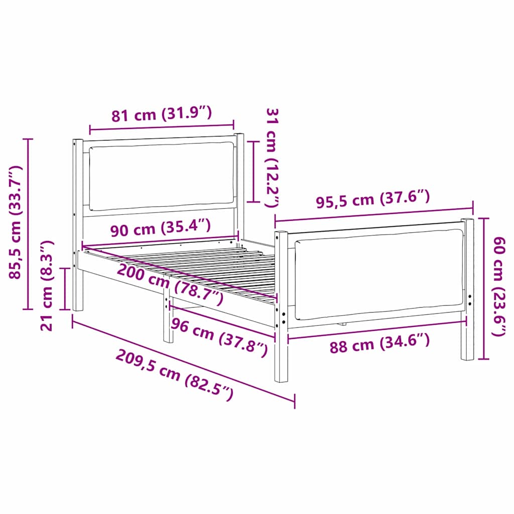 Krevetna konstrukcija Svijetlo siva 90 x 200 cm tkanina
