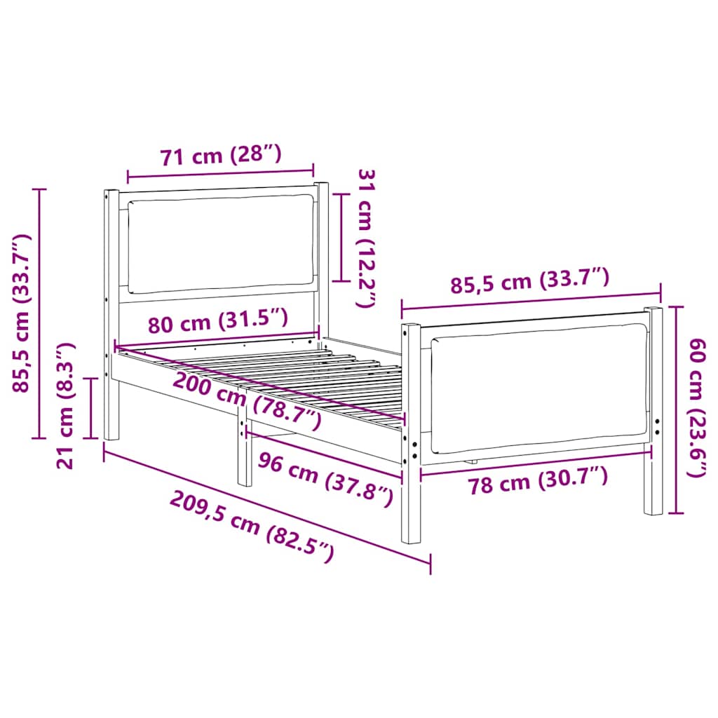 Krevetna konstrukcija s uzglavljem Crna 80 x 200 cm tkanina