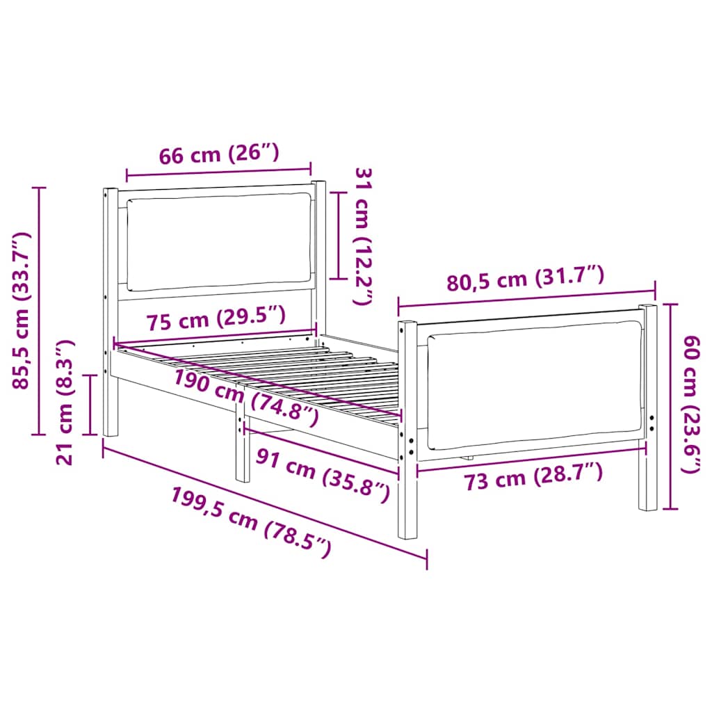 Krevetna konstrukcija Svijetlo siva 75 x 190 cm tkanina