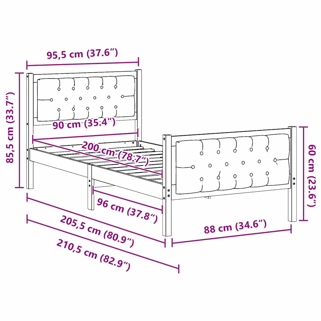 Krevetna konstrukcija Crna 90 x 200 cm Čvrsto borovo drvo
