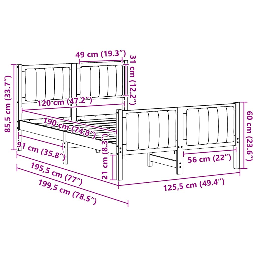 Okvir kreveta s uzglavljem Bijela i svijetlosiva 120 x 190 cm