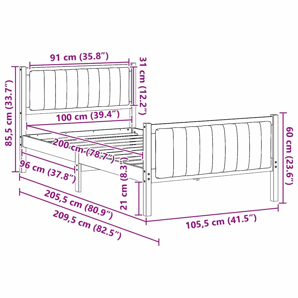 Okvir kreveta smeđe i tamnosivo 100 x 200 cm Masivna borovina