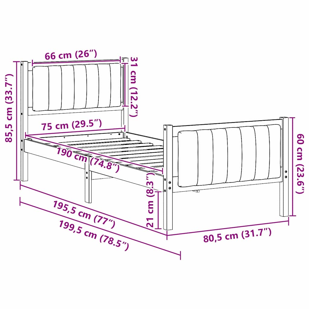 Okvir kreveta Smeđa i taupe 75 x 190 cm Masivna borovina