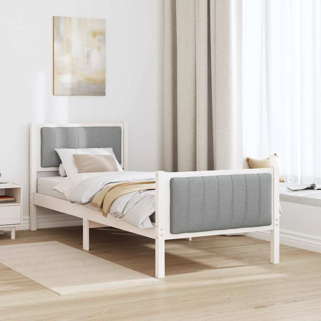 Okvir kreveta s uzglavljem Bijela i svijetlosiva 75 x 190 cm