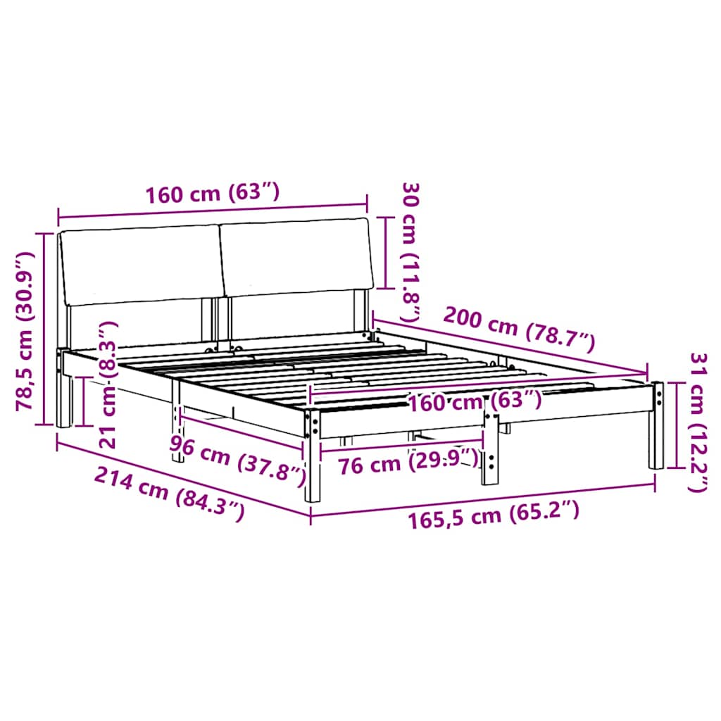 Okvir kreveta Smeđa i crna 160 x 200 cm Masivna borovina