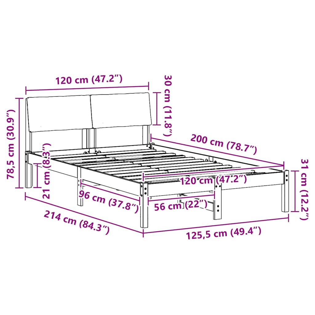 Okvir kreveta Smeđa i taupe 120 x 200 cm Masivna borovina