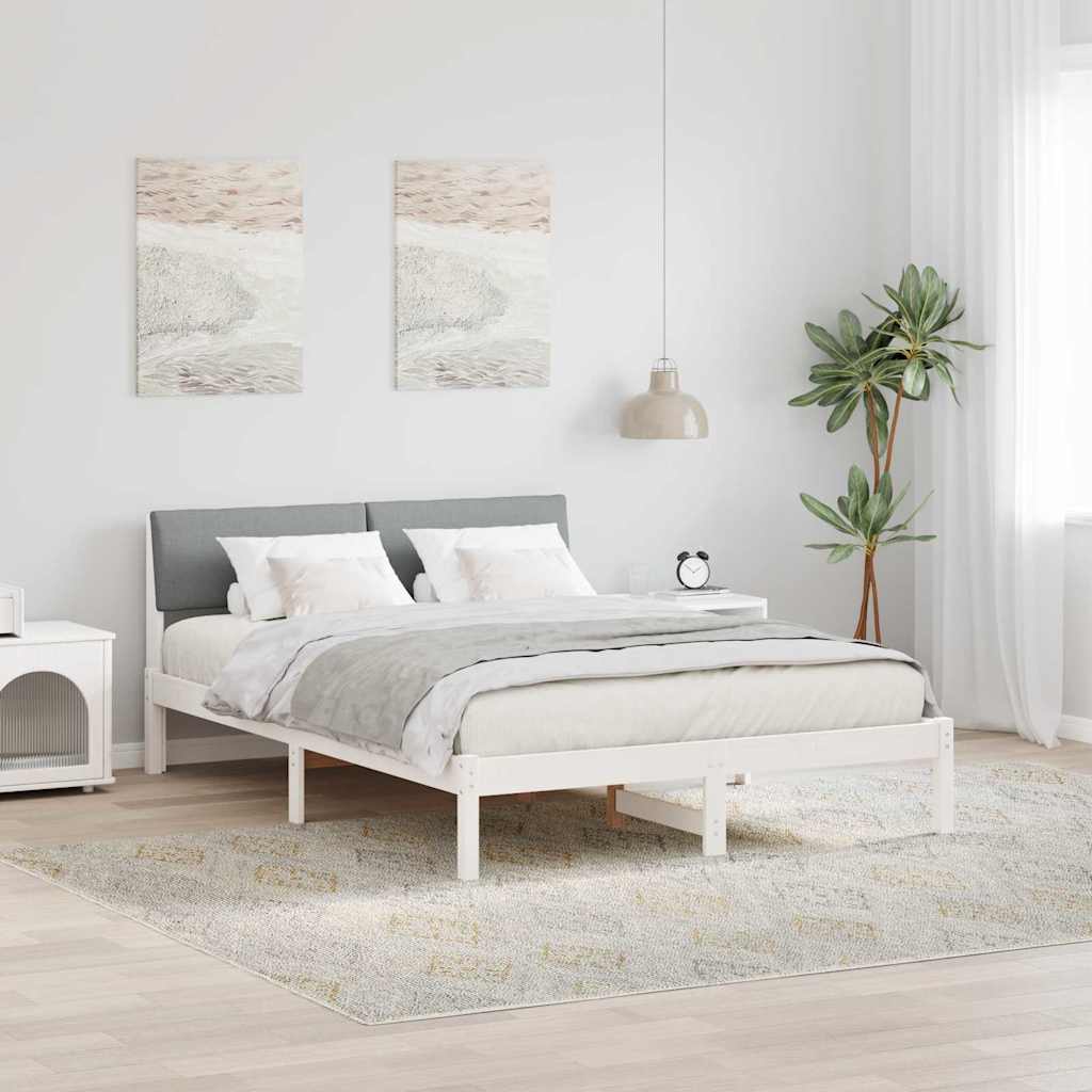 Okvir kreveta s uzglavljem Bijela i svijetlosiva 135 x 190 cm