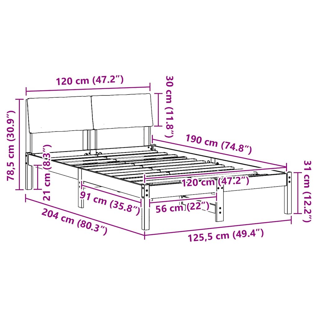 Okvir kreveta Smeđa i crna 120 x 190 cm Masivna borovina