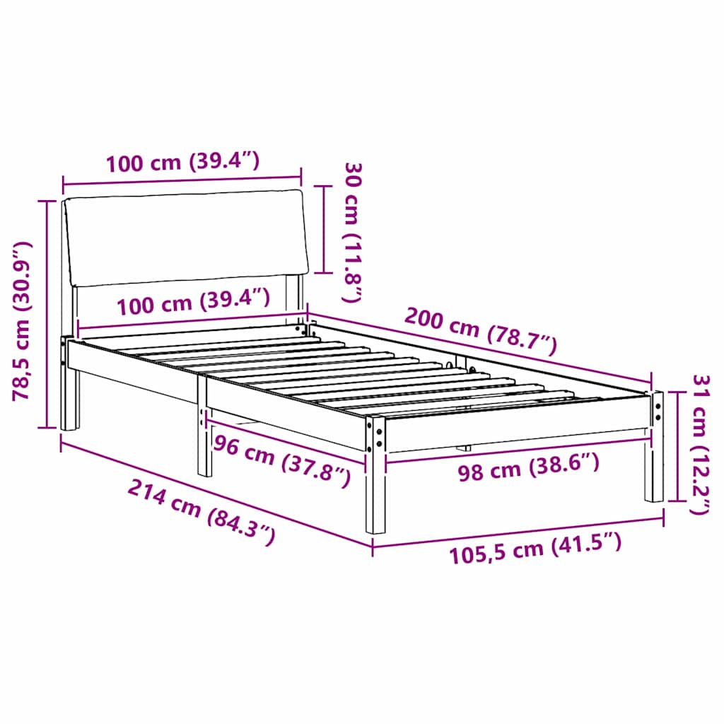 Okvir kreveta Smeđa i crna 100 x 200 cm Masivna borovina