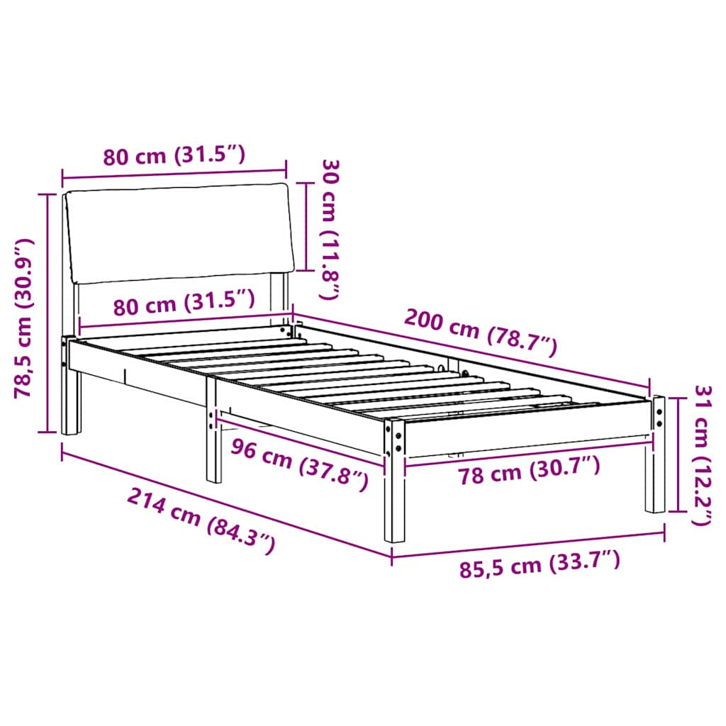 Okvir kreveta smeđe i tamnosivo 80 x 200 cm Masivna borovina