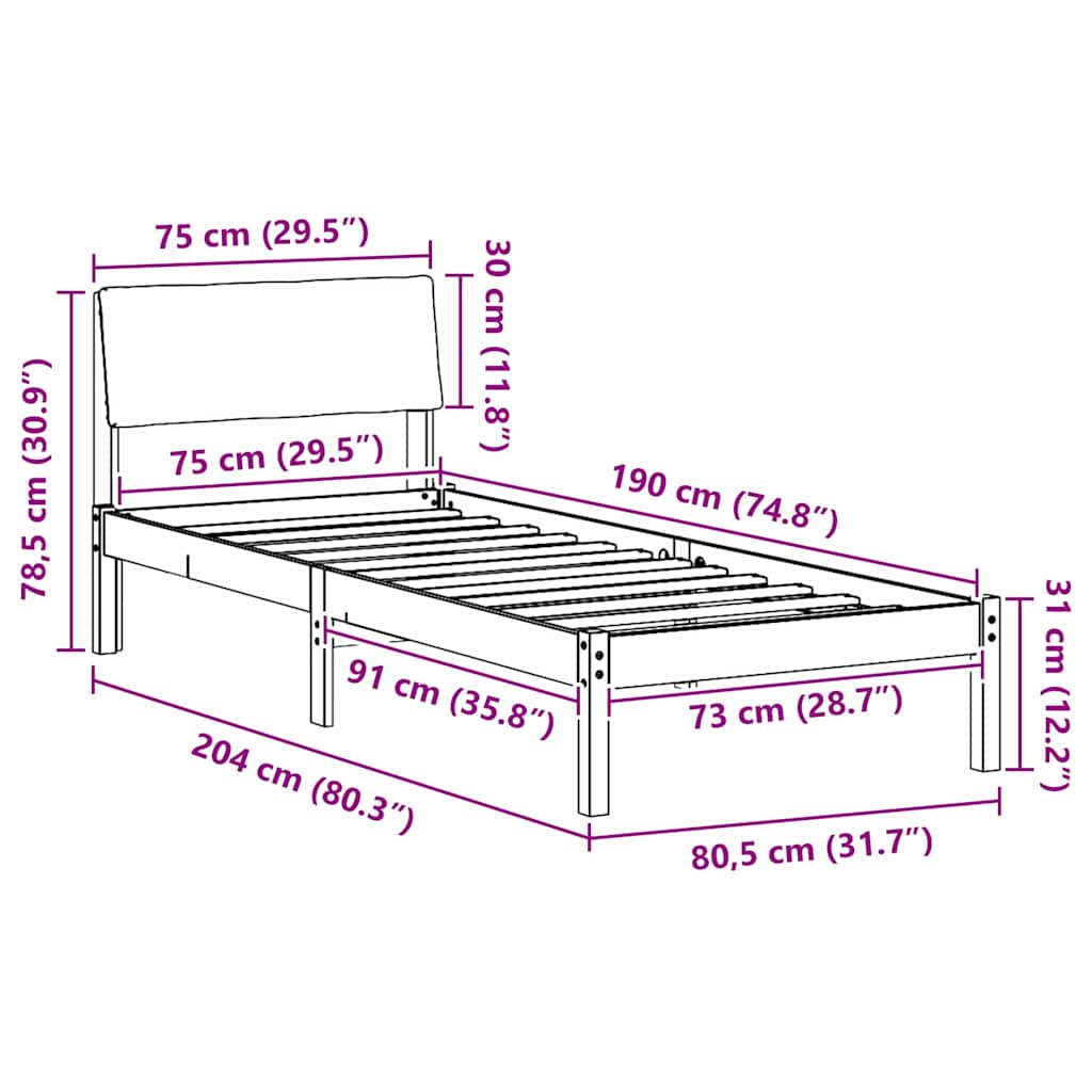 Okvir kreveta s uzglavljem Smeđa i svijetlo siva 75 x 190 cm