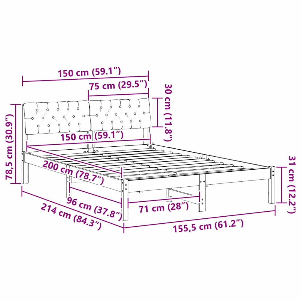 Okvir kreveta s uzglavljem Bijela i svijetlosiva 150 x 200 cm