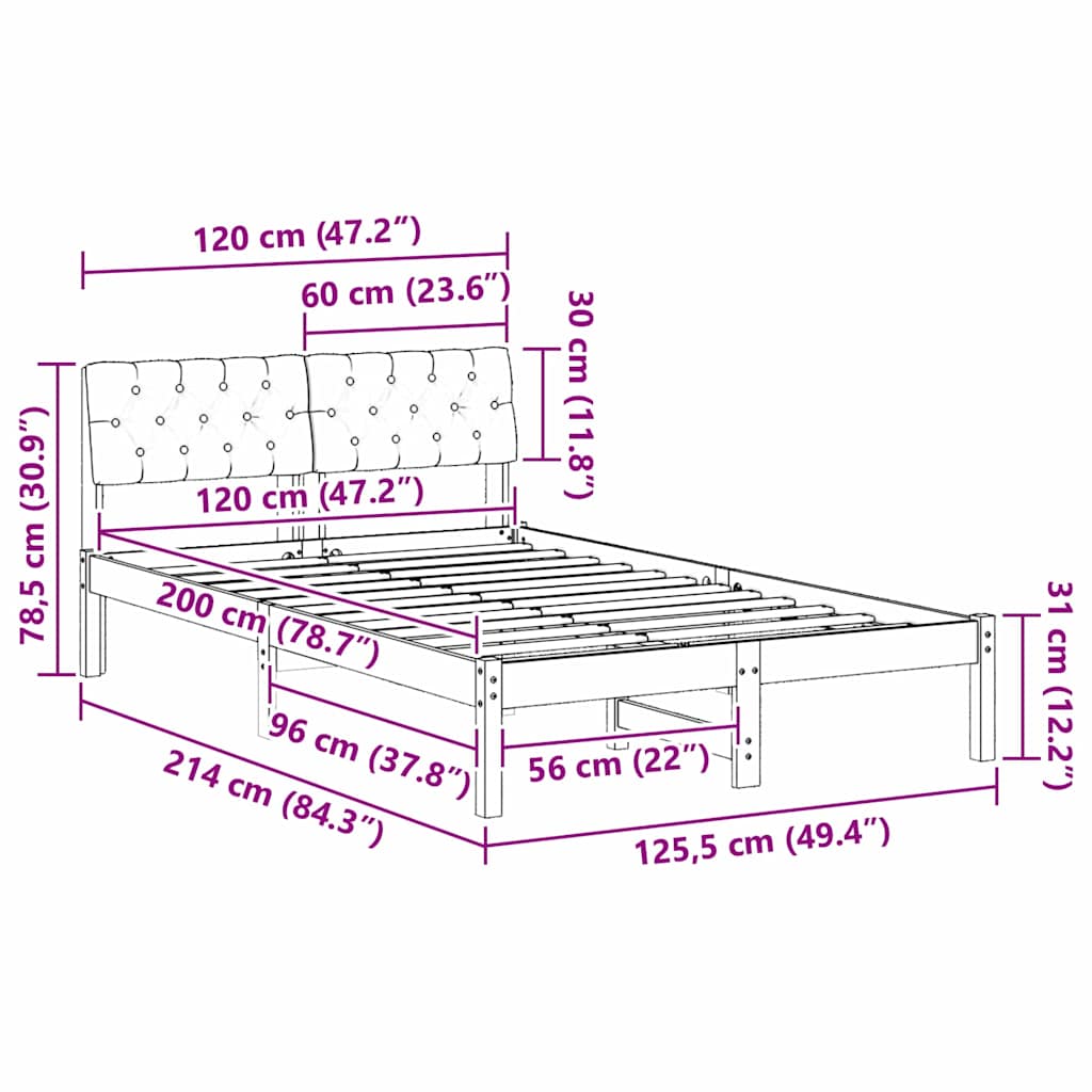 Okvir kreveta Smeđa i crna 120 x 200 cm Masivna borovina