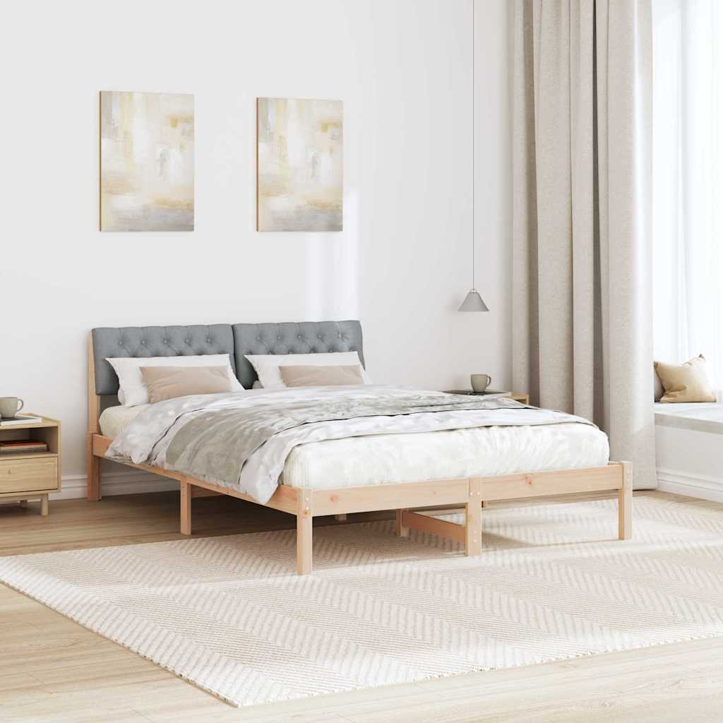 Okvir kreveta s uzglavljem Smeđa i svijetlo siva 135 x 190 cm