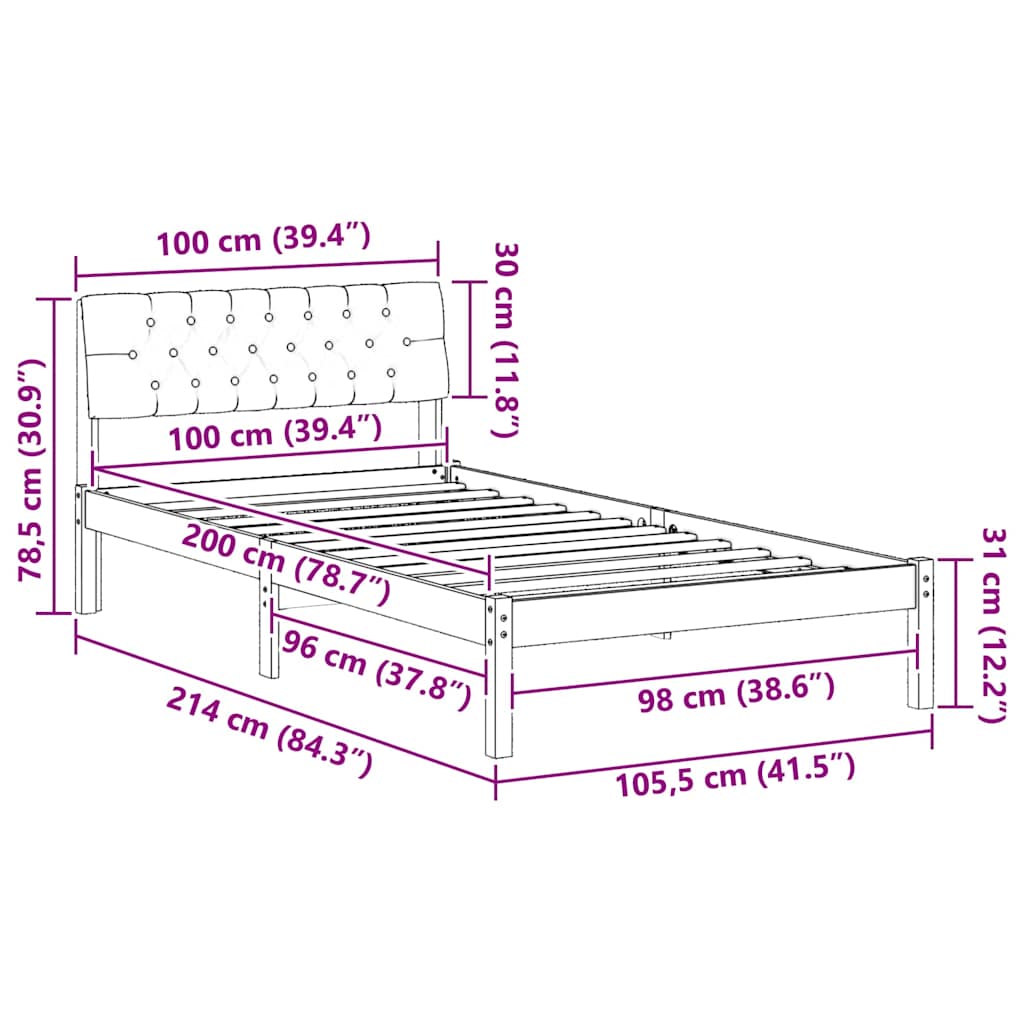 Okvir kreveta smeđe i tamnosivo 100 x 200 cm Masivna borovina