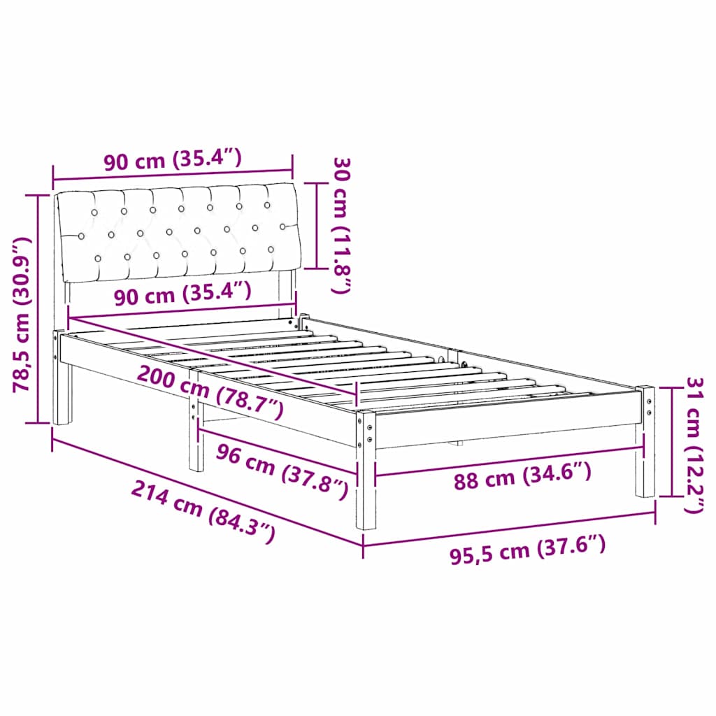 Okvir kreveta Smeđa i crna 90 x 200 cm Masivna borovina