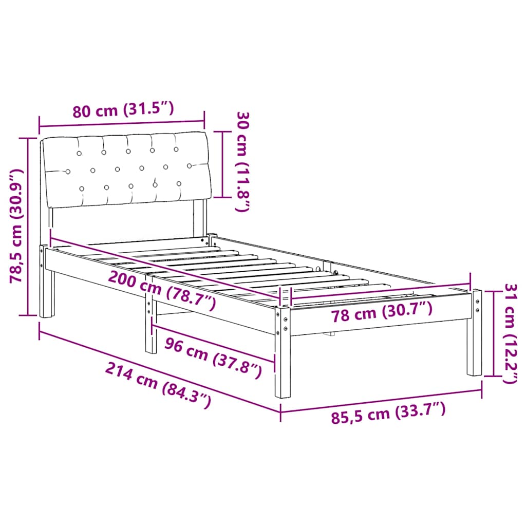 Okvir kreveta s uzglavljem Smeđa i svijetlo siva 80 x 200 cm