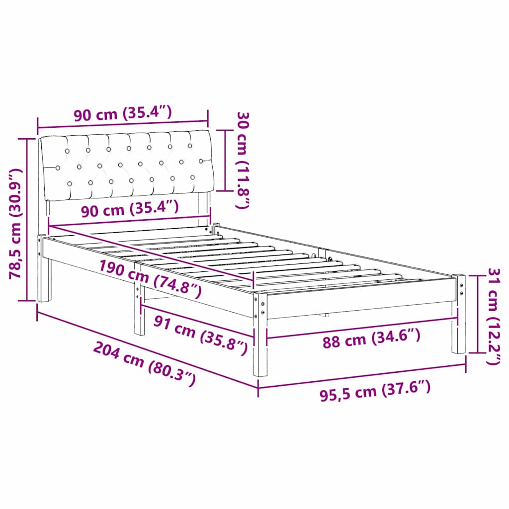 Okvir kreveta smeđe i tamnosivo 90 x 190 cm Masivna borovina