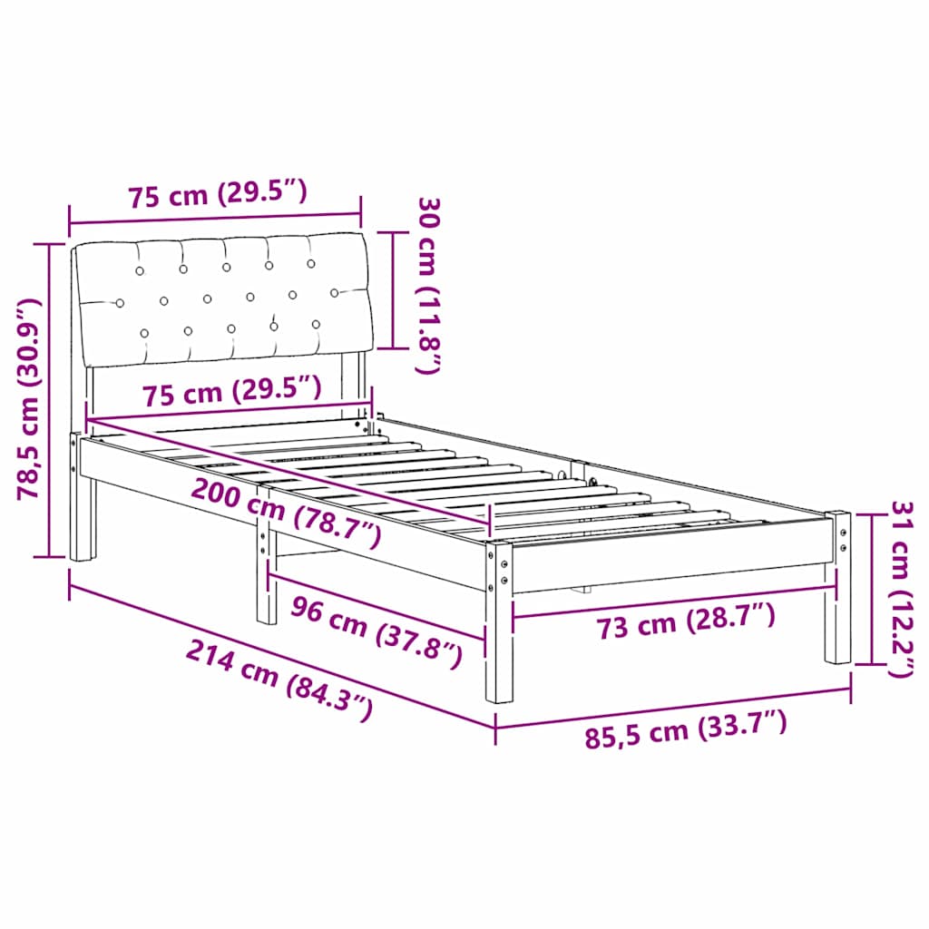 Okvir kreveta s uzglavljem Smeđa i svijetlo siva 75 x 190 cm